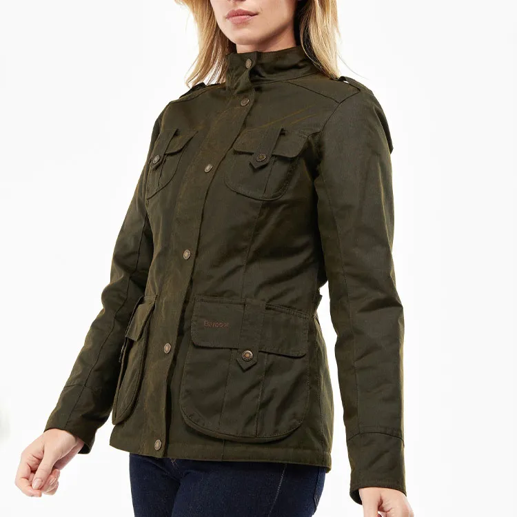 BARBOUR Winter Defence Waxed Cotton Jacket Jackets Coats Women's Olive Green-3