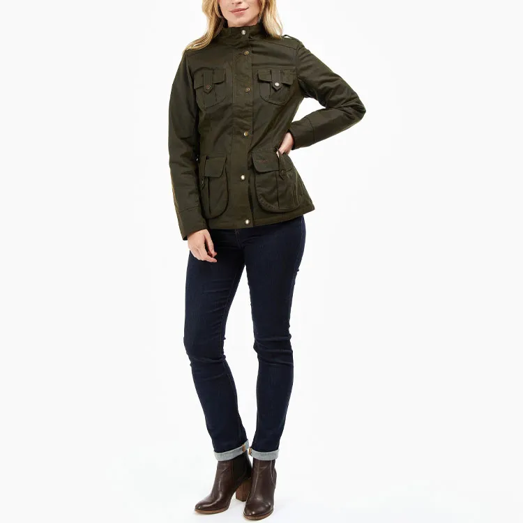 BARBOUR Winter Defence Waxed Cotton Jacket Jackets Coats Women's Olive Green-1