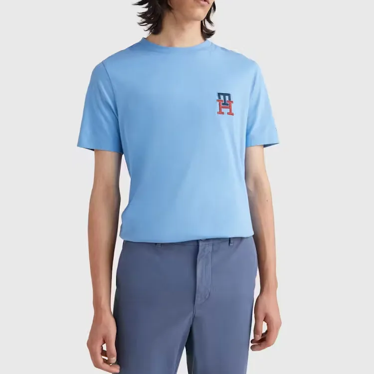 Tommy Hilfiger Th Monogram Essential Embroidery T Shirt T Shirt Men's Light Blue-3