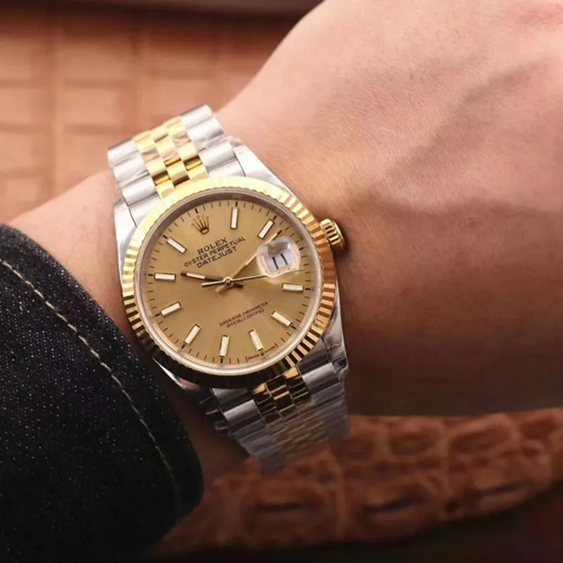 ROLEX Log Series Automatic Mechanical Movement Unisex Watch 36mm Gold Dial Oystersteel Case-4