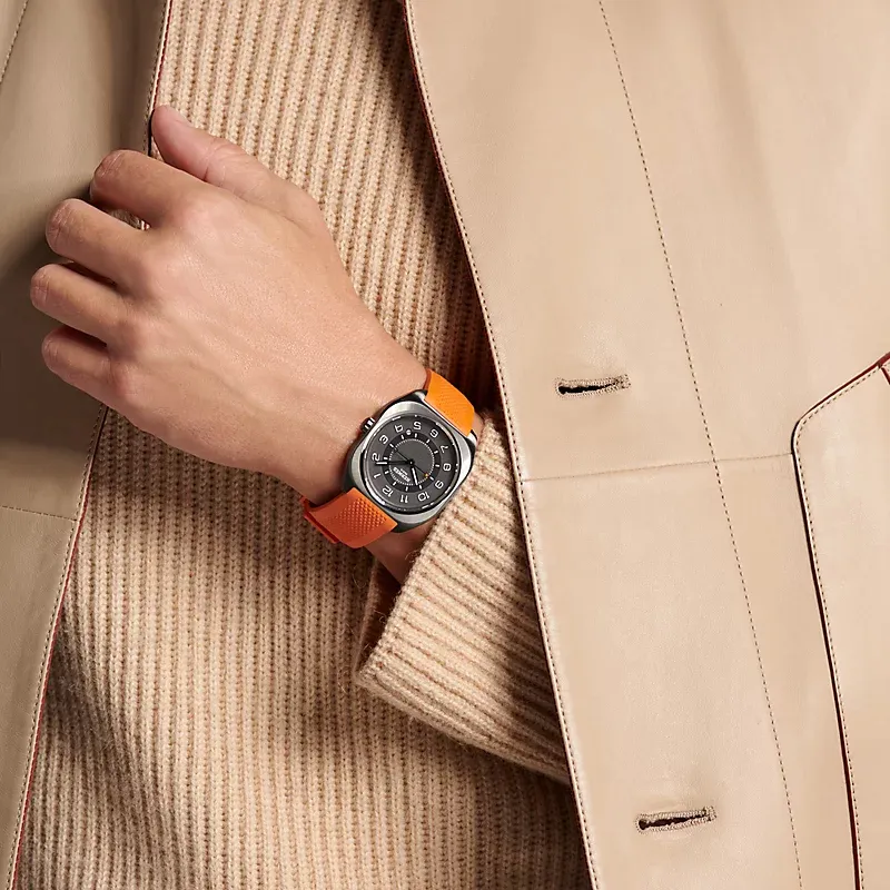 HERMES Hermès H08 Collection Wrist Watch Automatic Mechanical Movement Rubber Strap 39mm Gray Dial Men's Watches-4
