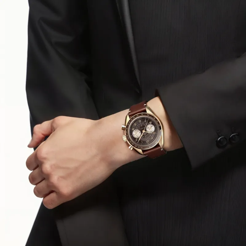 OMEGA Manual Mechanical Movement Men's Watches Watch 43mm Coffee Watch Dial Bronze Gold Watch Case Leather Strap-4