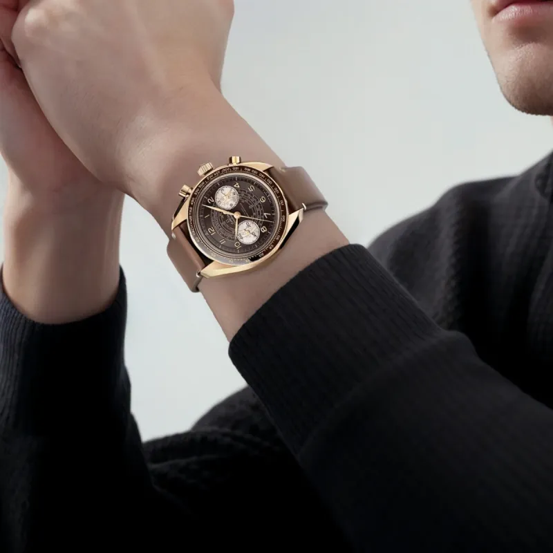 OMEGA Manual Mechanical Movement Men's Watches Watch 43mm Coffee Watch Dial Bronze Gold Watch Case Leather Strap-3