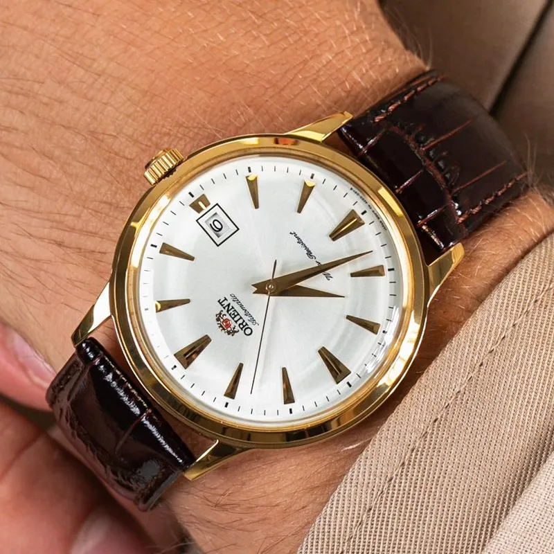 ORIENT Automatic Mechanical Movement Genuine Leather Strap Watch 40mm Men's Watches White Dial-1