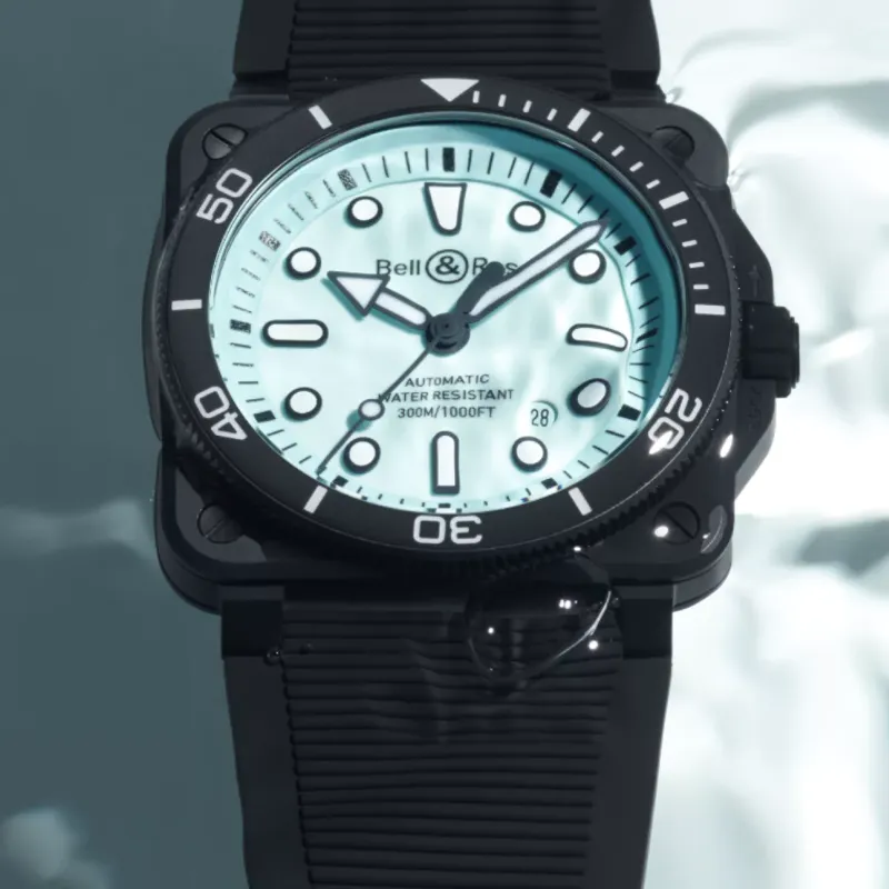 BELL & ROSS Automatic Mechanical Movement Unisex Watch 42mm Blue Dial Ceramic Watch Case Rubber Synthetic Textile Strap-5