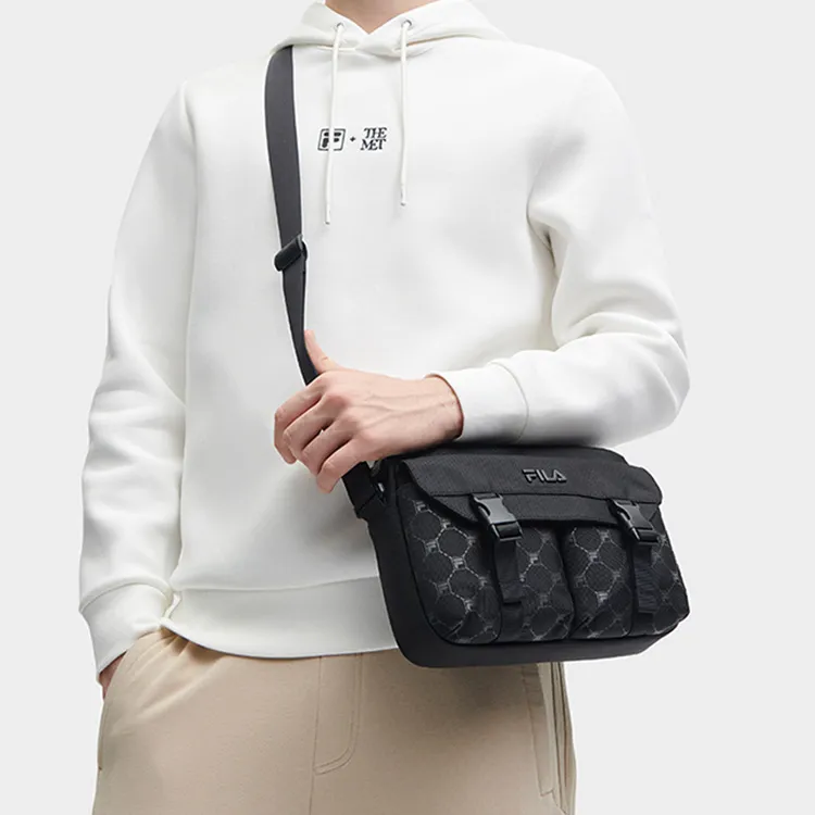 FILA Fabric Vintage Messenger Bag Shoulder Bag Crossbody Bag Men's Black-3