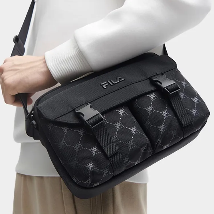 FILA Fabric Vintage Messenger Bag Shoulder Bag Crossbody Bag Men's Black-4