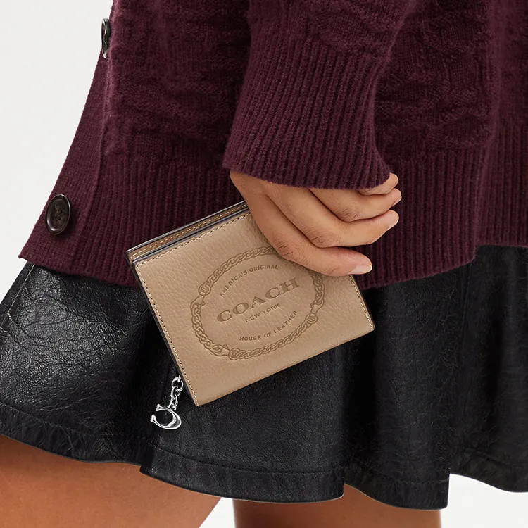 COACH Heritage Pebbled Leather Coin Purse Wallet Regular Women's Milk Tea-2