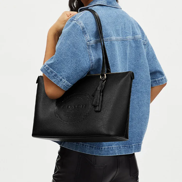 COACH Gallery Leather Tote Bag Shopping Bag Handbag Shoulder Bag Women's Black-4