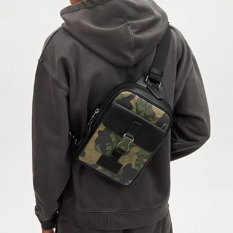 COACH Canvas With Smooth Calfskin Shoulder Bag Crossbody Bag Fanny Pack Sling Bags Small Size Men's Camouflage-3