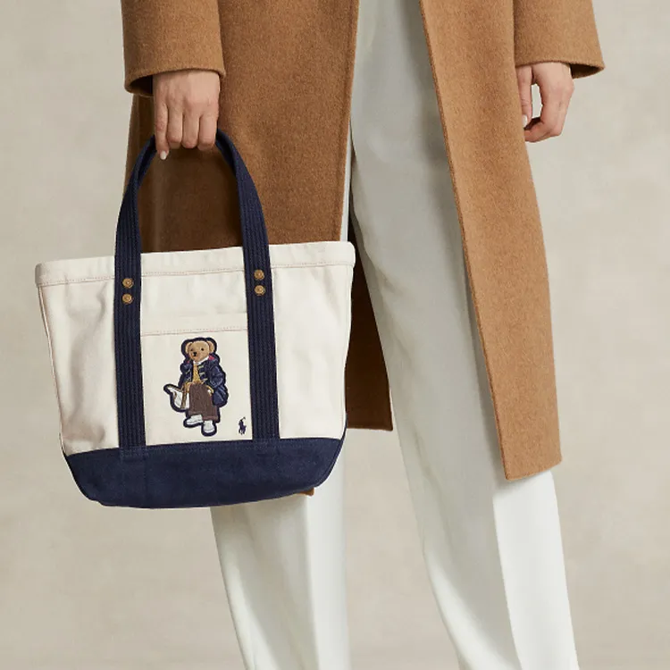 Polo Ralph Lauren Fabric Tote Bag Shopping Bag Handbag Small Size Women's Ecru-4