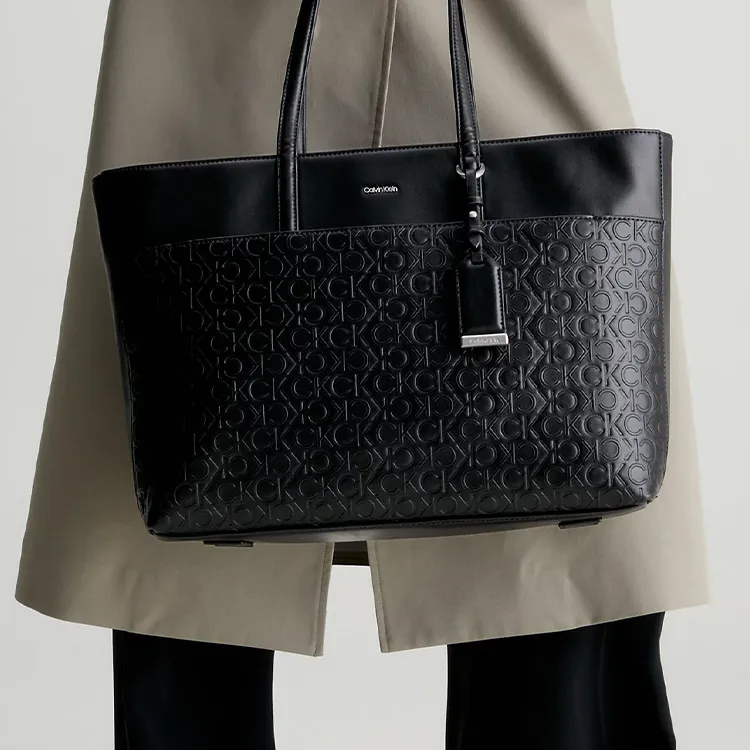 CK/Calvin Klein Recycled Polyester With Hydrophilic Polyurethane Tote Bag Shopping Bag Handbag Large Size Women's Black-2