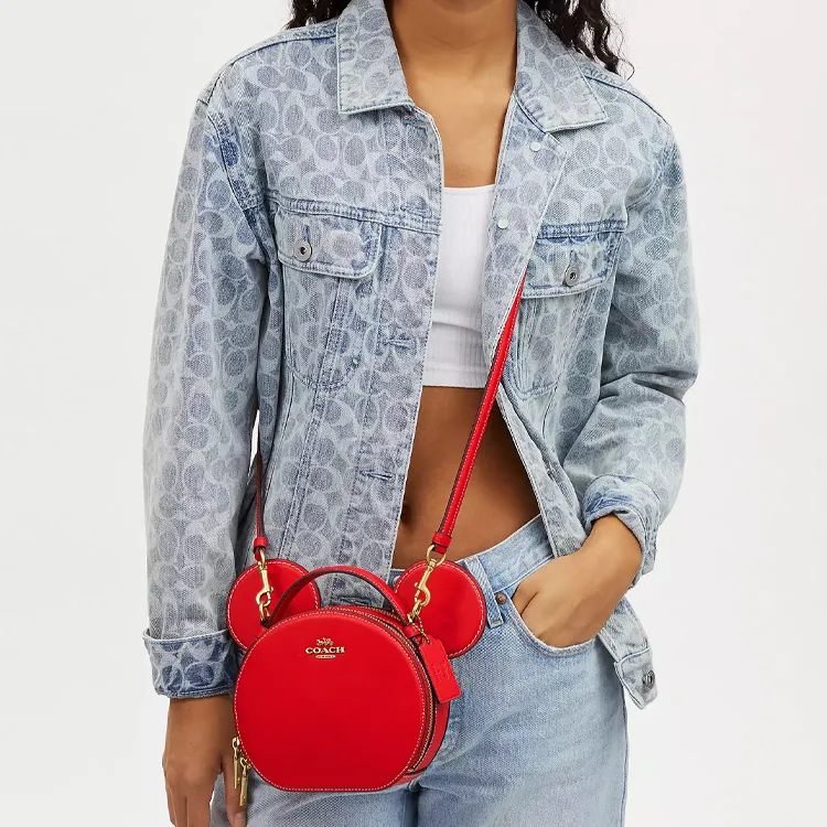 COACH X Disney Collaboration Cow Leather Small Round Crossbody Bag Small Size Women's Red-3