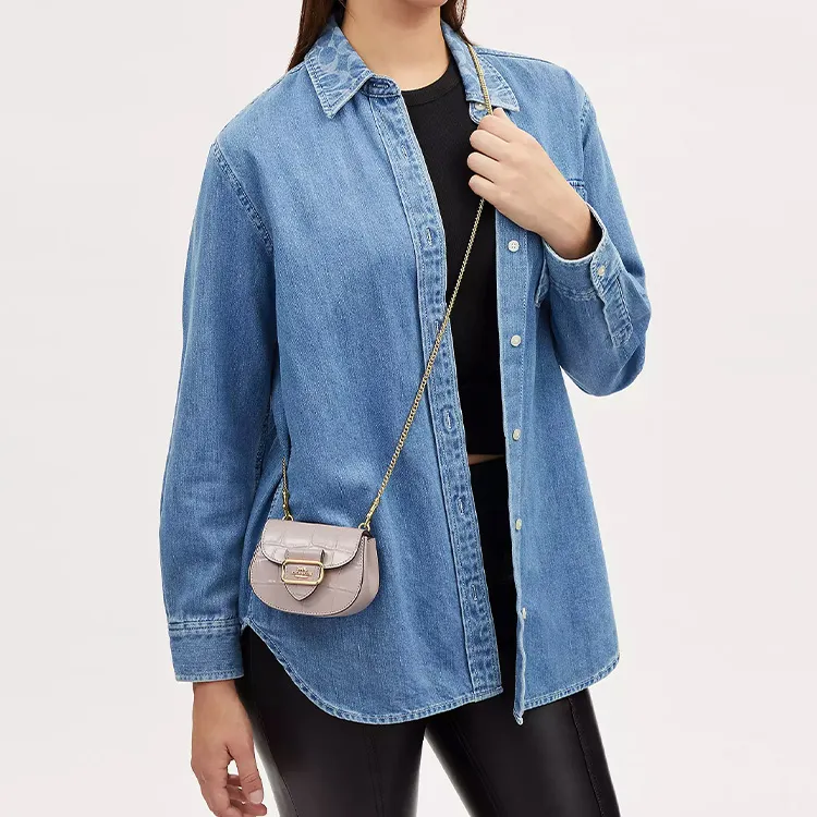COACH Morgan Crocodile Embossed Leather One Shoulder Crossbody Card Holder Women's Gray Birch-3