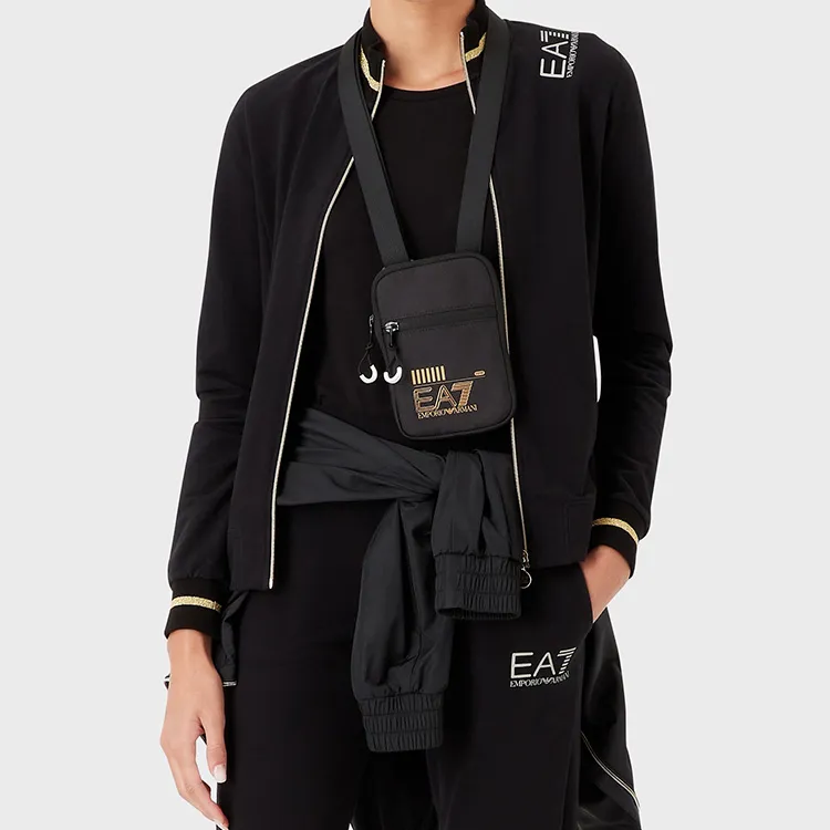 EMPORIO ARMANI Polyester Shoulder Bag, Crossbody Bag Mini Unisex Black & Gold-1
