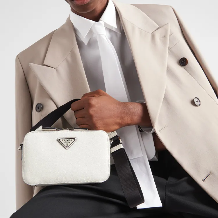PRADA Brique Leather Crossbody Bag Shoulder Bag Men's White-6