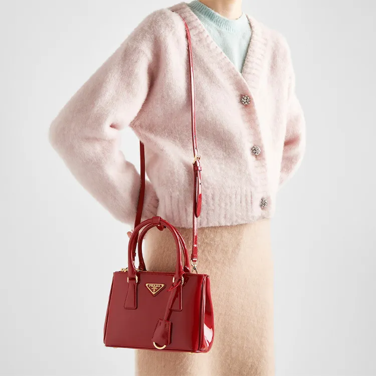 PRADA Patent Leather Shoulder Bag Crossbody Bag Handbag Mini Women's Cherry Red-6