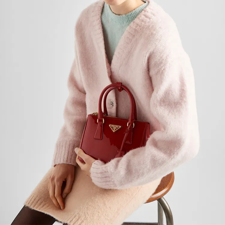 PRADA Patent Leather Shoulder Bag Crossbody Bag Handbag Mini Women's Cherry Red-5