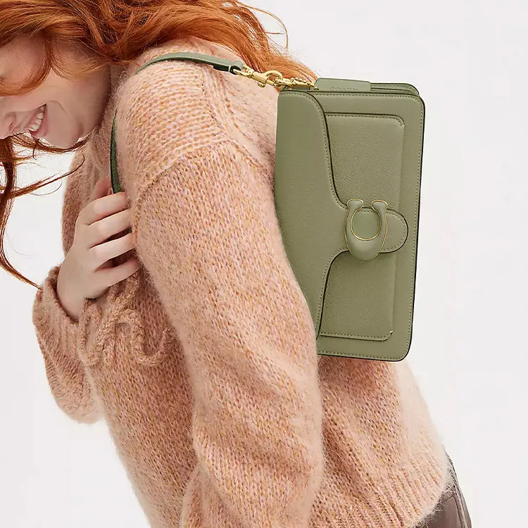 COACH Polished Pebble Leather Hobo Bag, Portable Crossbody Bag, Shoulder Bag Women's Brass Moss-5