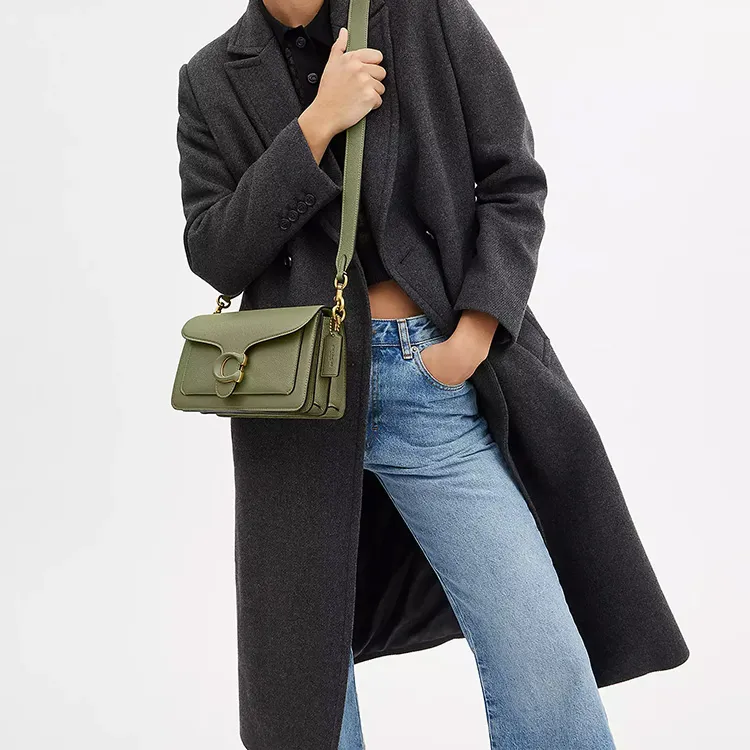 COACH Polished Pebble Leather Hobo Bag, Portable Crossbody Bag, Shoulder Bag Women's Brass Moss-6
