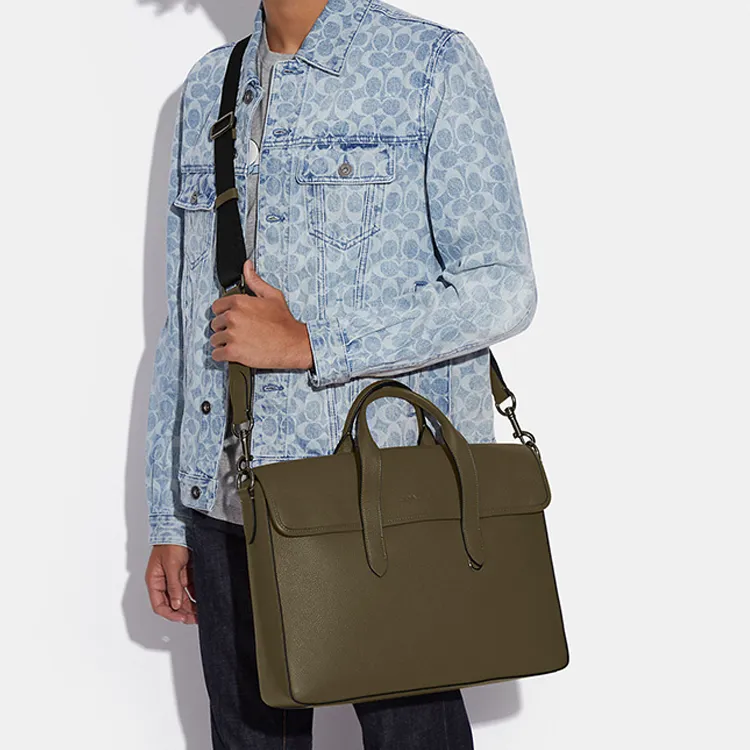 COACH Sullivan Cow Leather Briefcase, Handbag, Shoulder Bag, Crossbody Bag Men's Army Green-3