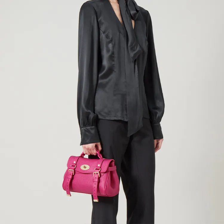 Mulberry Cow Leather Shoulder Bag Crossbody Bag Handbag Women's Pink-3