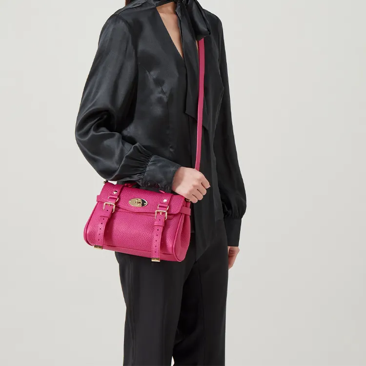 Mulberry Cow Leather Shoulder Bag Crossbody Bag Handbag Women's Pink-4