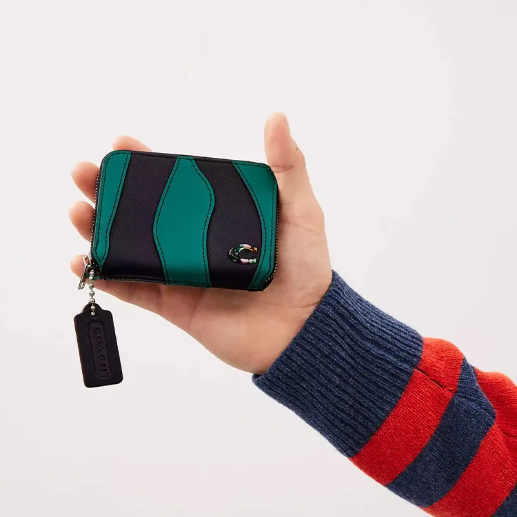 Coachtopia Genuine Leather Wallet Women's Midnight Navy With Green Accents-3