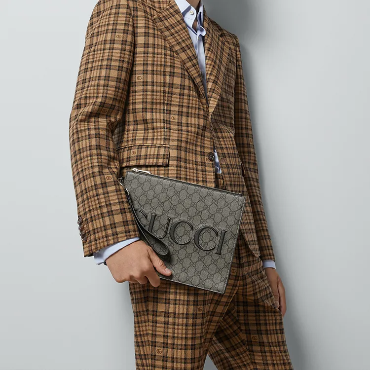 GUCCI Supreme Canvas Bag Clutch Men's Gray & Black-10