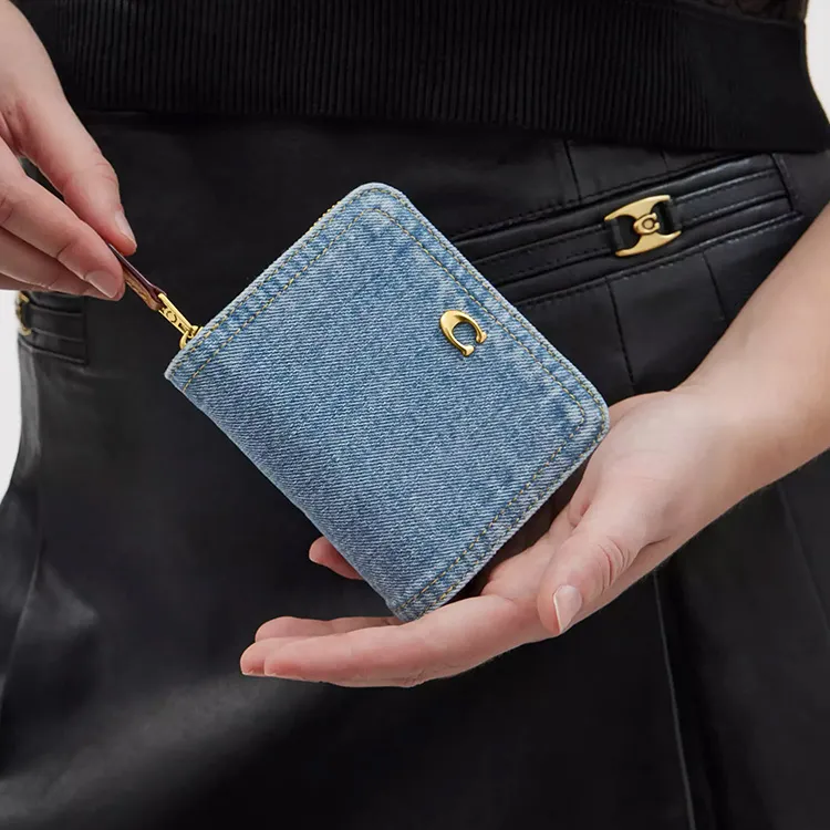 COACH Billfold Wallet Denim Wallet Mini Women's Brass & Indigo-3