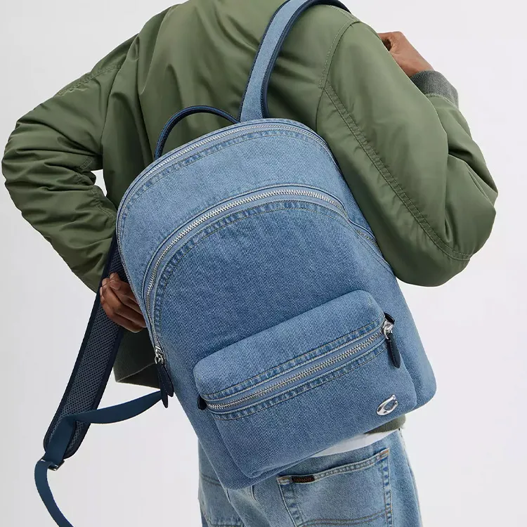 COACH Charter Denim Panel With Calfskin Backpack Large Size Men's Indigo-4