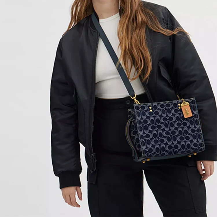 COACH Rogue Denim Patchwork Glove Tanned Leather Shoulder Bag Crossbody Bag Handbag Medium Size Women's Blue-6