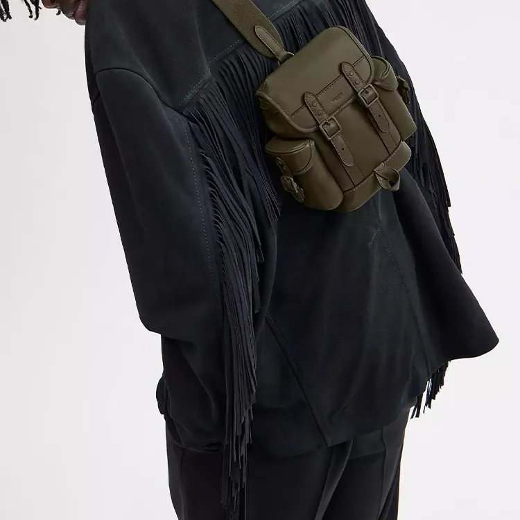 COACH Hitch Premium Calfskin Crossbody Bag Mini Men's Army Green-3
