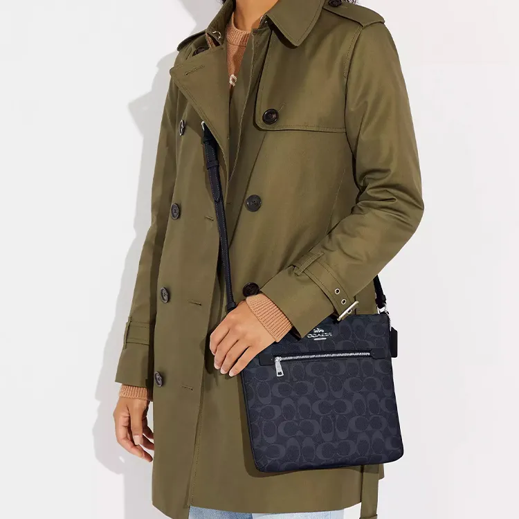 COACH Rowan Coated Canvas Shoulder Bag Crossbody Bag Medium Size Women's Midnight Navy-3
