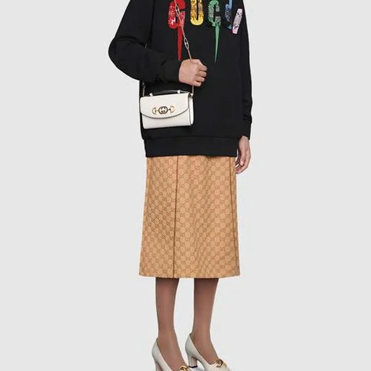 GUCCI Zumi Leather Handbag Shoulder Bag Crossbody Bag Mini Women's White-10