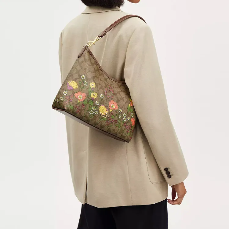COACH Coated Canvas And Smooth Leather Handbag Tubas Women's Gold & Khaki Multicolor-4