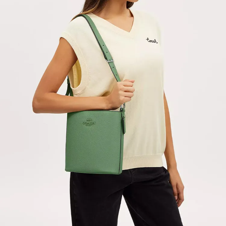 COACH Pebbled Leather Bucket Bags Crossbody Bag Shoulder Bag Small Size Women's Silver & Light Green-4
