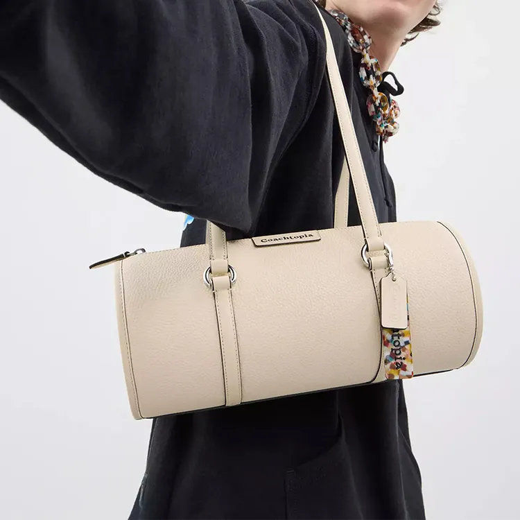 Coachtopia Leather Cylinder Bag Handbag Shoulder Bag Women's Beige-5