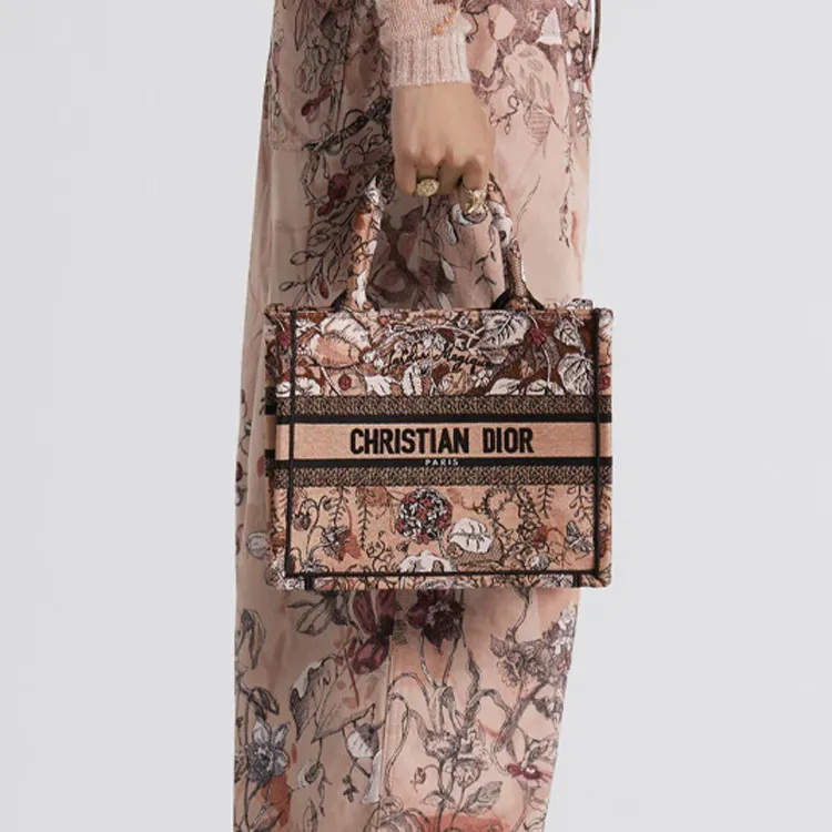 DIOR BookTote Embroidery Tote Bag, Shopping Bag, Handbag Trumpets Women's Pink-5