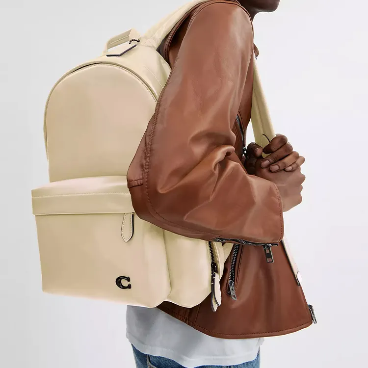 COACH Paperweight Leather Backpack Large Size Men's Ivory-4