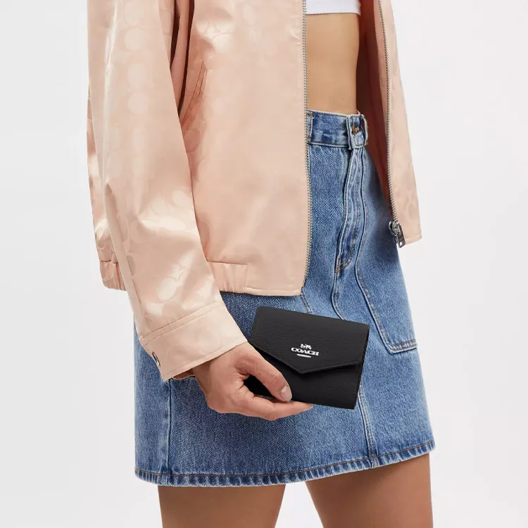 COACH Envelope Delicate Pebbled Leather Shoulder Bag Crossbody Bag Wallet Mini Women's Black-4