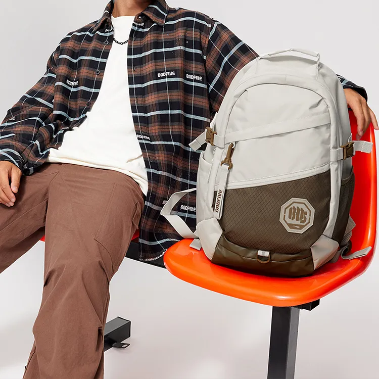 LiNing Polyester Backpack Unisex Oat Gray & Brown-7