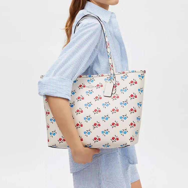 COACH City Refined Pebble Pattern Leather Tote Bag, Shopping Bag Tubas Women's White & Multicolor-4