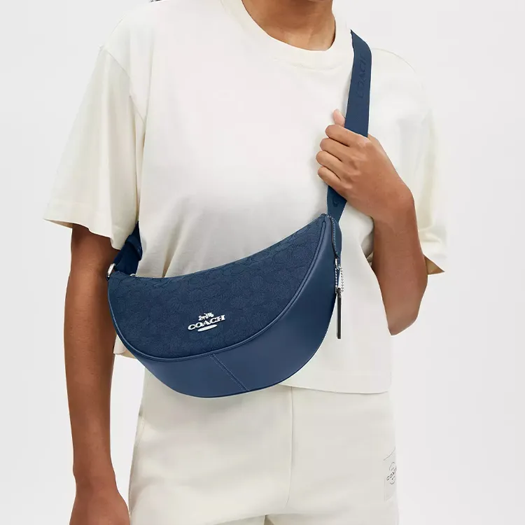 COACH Iconic Jacquard With Refined Calfskin Crossbody Bag, Shoulder Bag Tubas Women's Dark Color Denim Blue-3