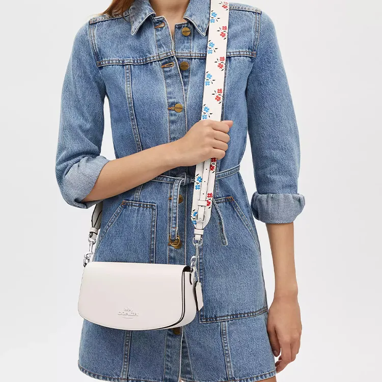 COACH Refined Pebbled Leather Bag Strap Women's Silver & Chalk Multicolor-3