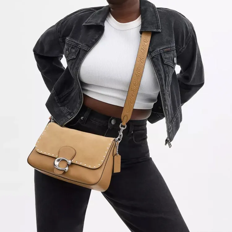 COACH Soft Tabby Suede Portable Crossbody Bag, Shoulder Bag Medium Size Women's Earthy Yellow-8