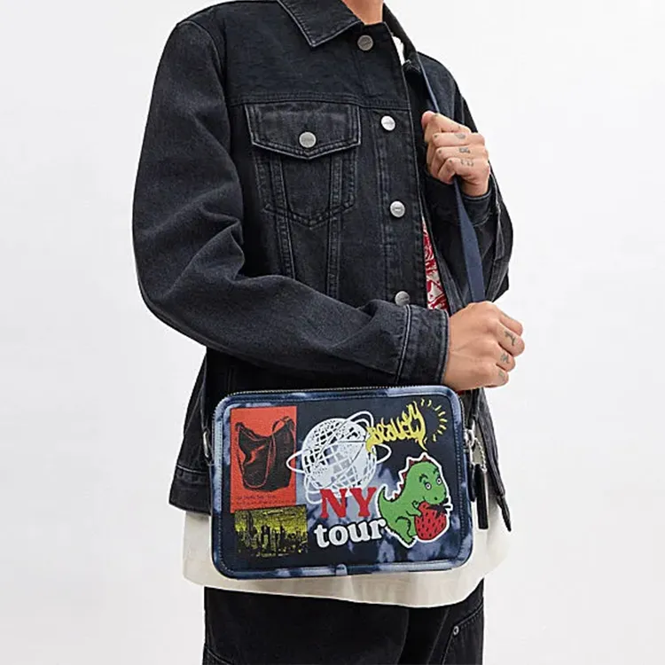 COACH Charter Cow Leather Shoulder Bag, Crossbody Bag Medium Size Women's Mixed Midnight Marine Blue-5