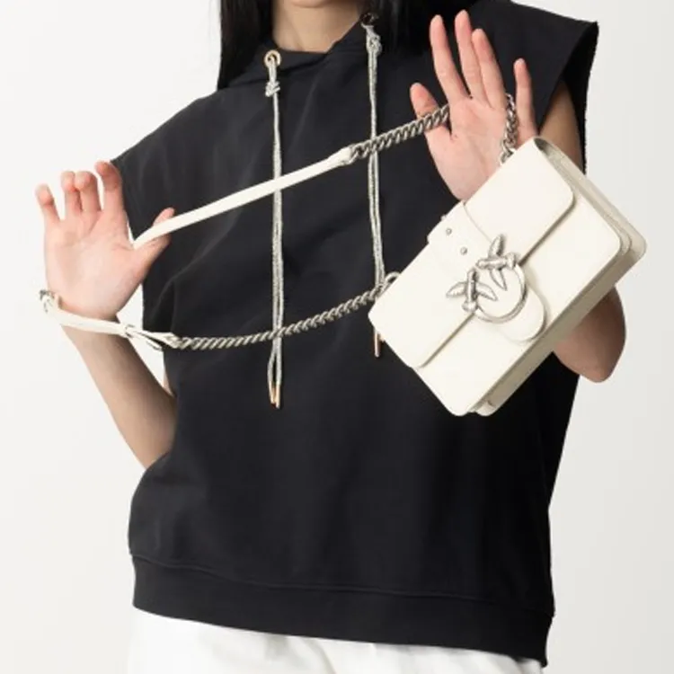 PINKO Cow Leather Shoulder Bag, Crossbody Bag Mini Women's White-6