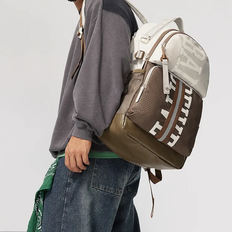LiNing Basketball Collection Polyester Backpack Unisex Oat Gray & Brown & Millet Brown-6