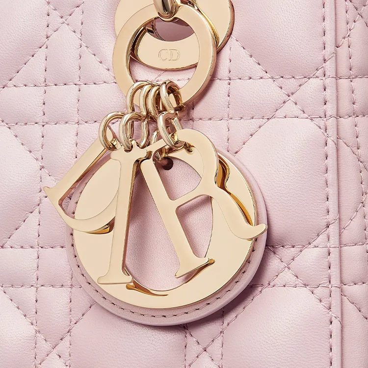 DIOR Small Lady DIOR Lambskin Handbag Women's Pink-5